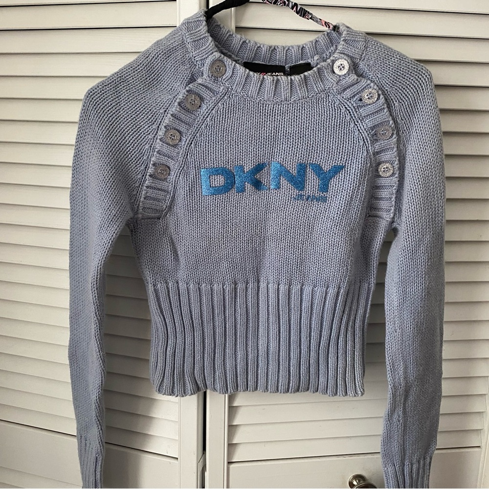 DKNY Sky Blue Button-Detail Sweater